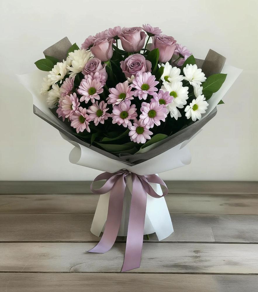 Букет цветов из: Хризантемы и Розы в Сельниково