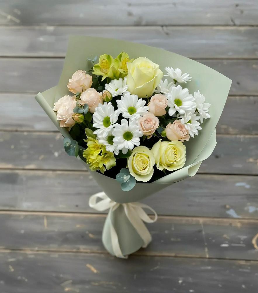 Букет цветов из: Альстромерии, Розы и Хризантемы в Сельниково