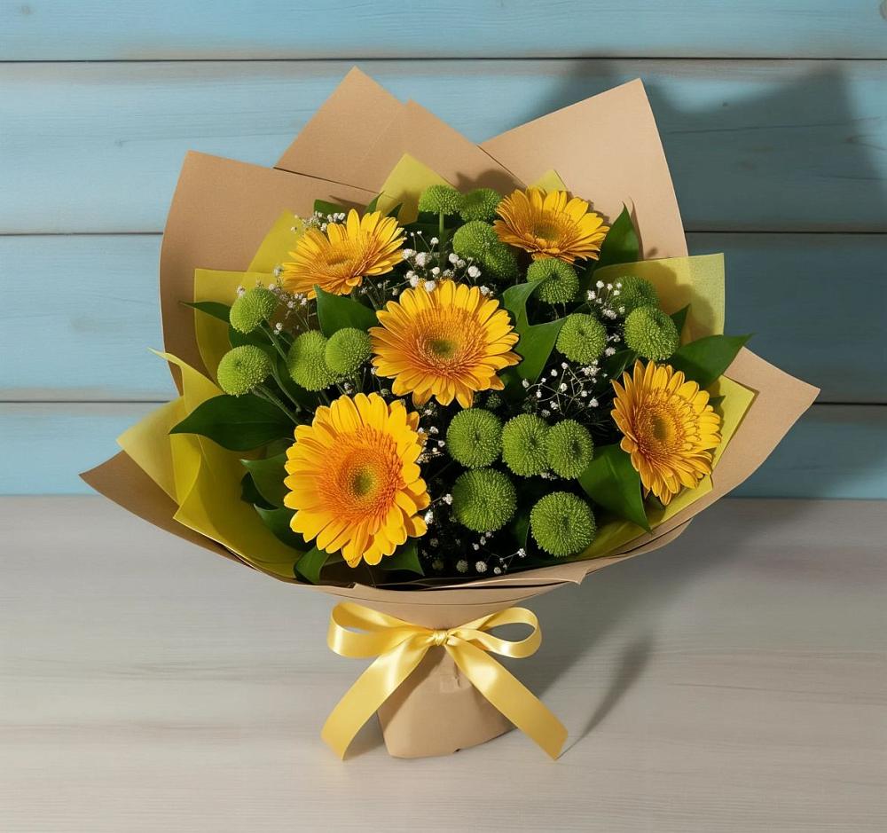 Букет цветов из: Герберы и Хризантемы в Сельниково