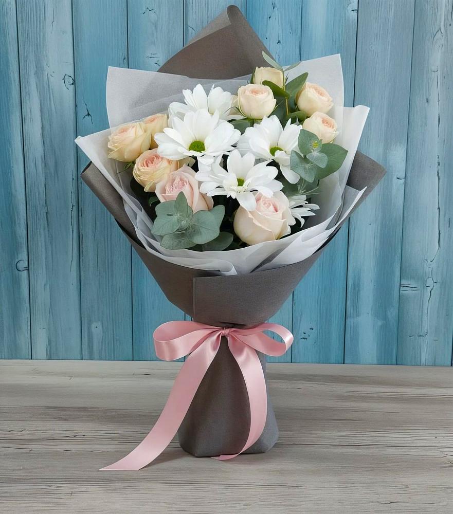 Букет цветов из: Хризантемы и Розы в Сельниково
