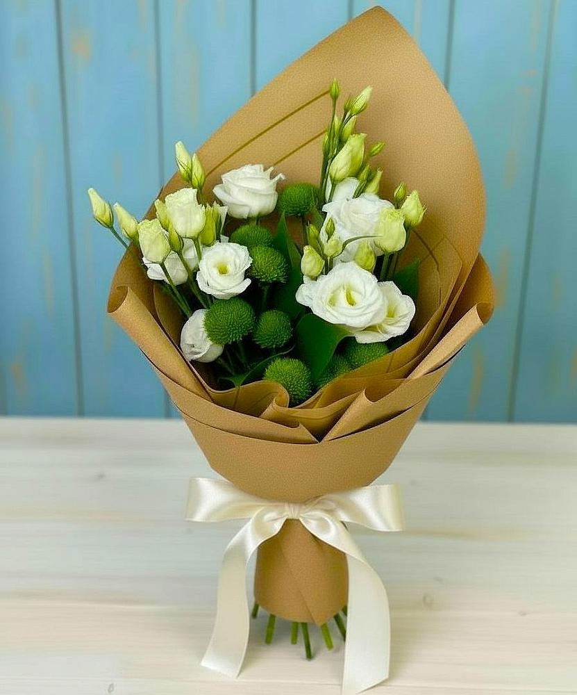 Букет цветов из: Хризантемы и Лизиантусы в Сельниково