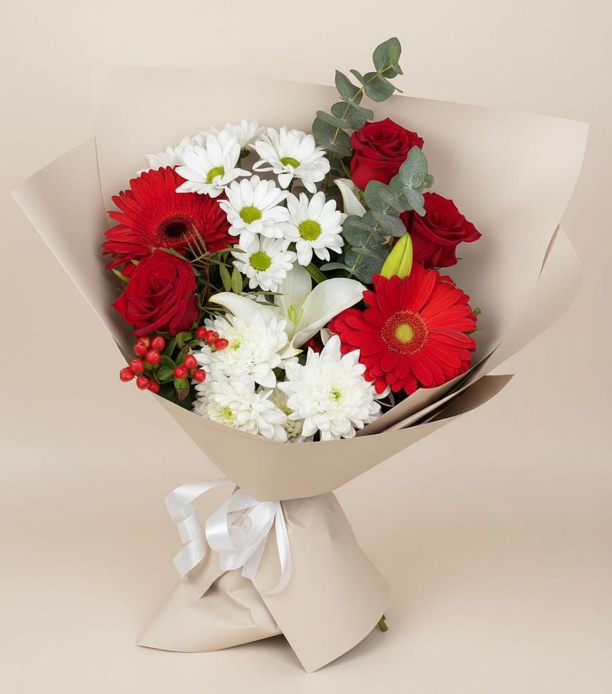 Букет цветов из: Розы, Хризантемы, Герберы и Лилии в Сельниково