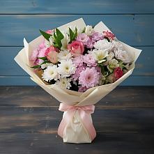 Букет цветов из:  Хризантемы, Альстромерии и Розы в Сельниково
